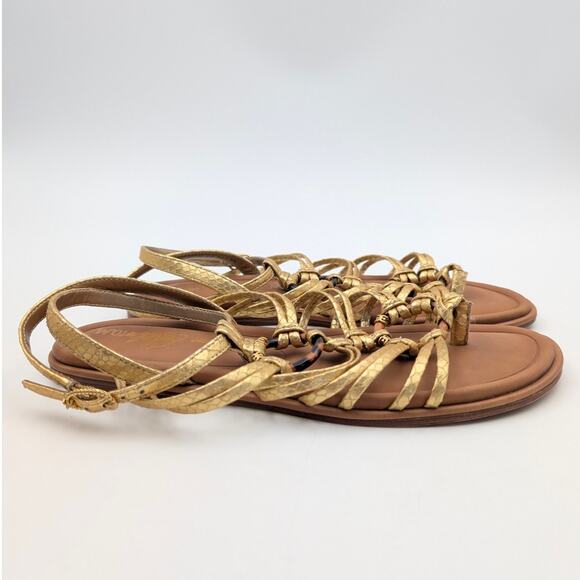 Sam Edelman Raye Strappy Flat Sandals Open Toe Women's Gold Size US9 EU40 - Picture 3 of 8